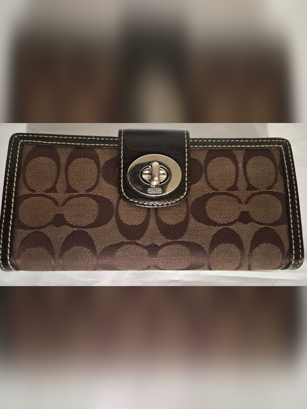 Coach Signature Canvas Turnlock Wallet in Brown
